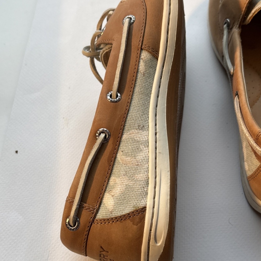 Sperry Tan Leather Boat Shoes Flats Lace Up Round Toe for Women - Picture 8 of 9